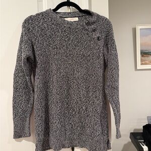 LOFT Women's Black Marbled Button-Accent Sweater